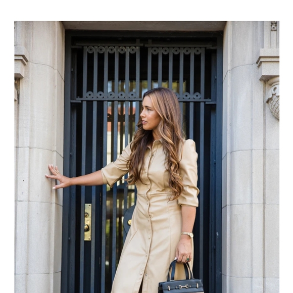 Ellen Tracy Soho Faux Leather Shirtdress - Picture 3 of 12